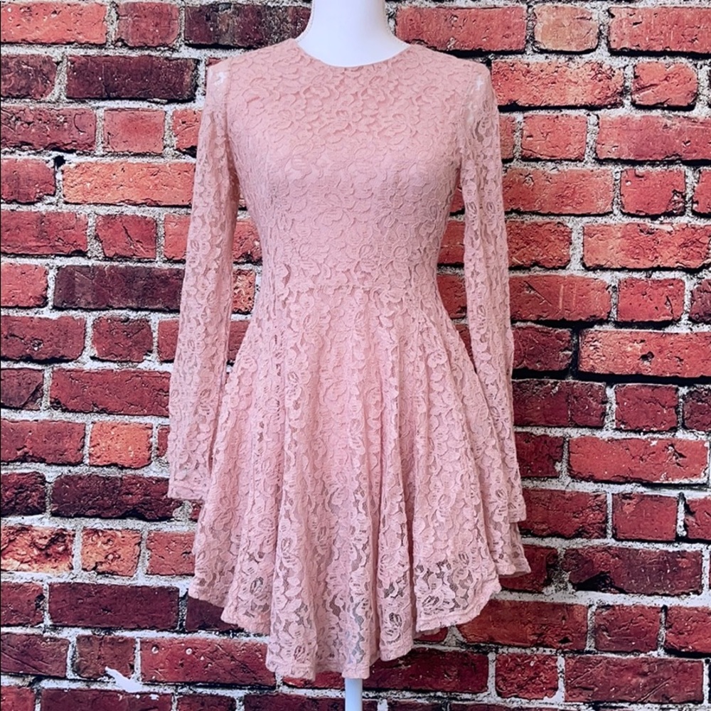Pink blush lace cocktail dress